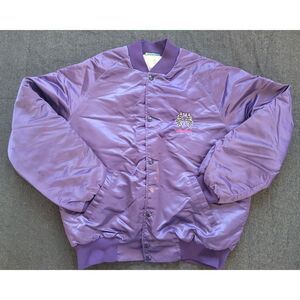 Vintage 70s 80s Franko Racing Bomber Satin‎ Size Large Purple FLAWS READ
